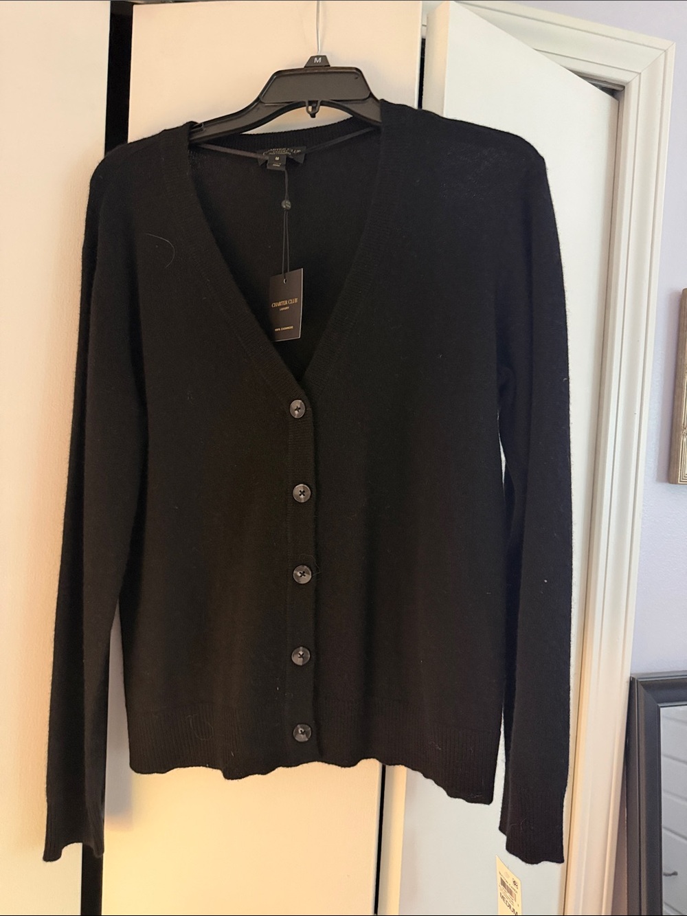 Charter Club Black V-Neck Button Front Cardigan